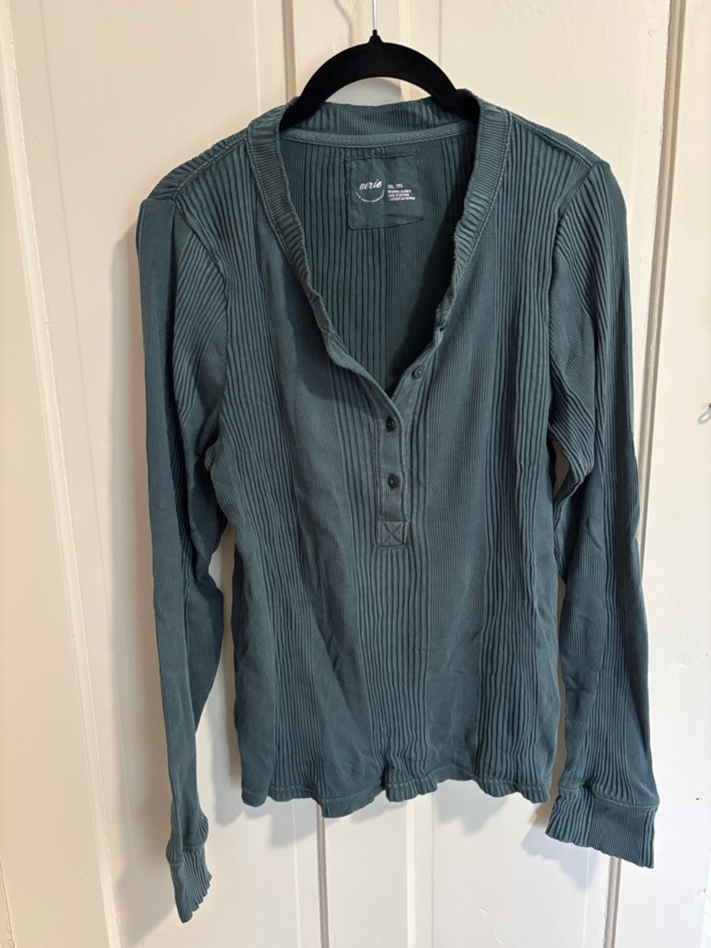 aerie Ribbed Henley Long Sleeve Top - Teal